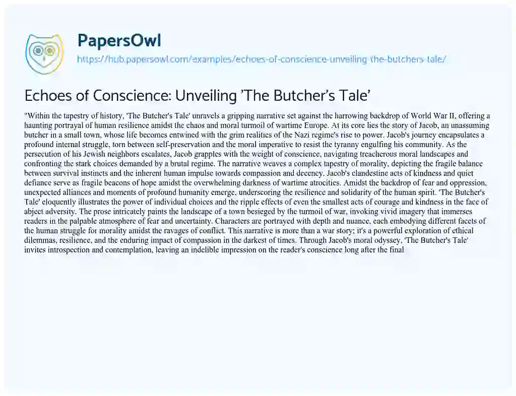Essay on Echoes of Conscience: Unveiling ‘The Butcher’s Tale’
