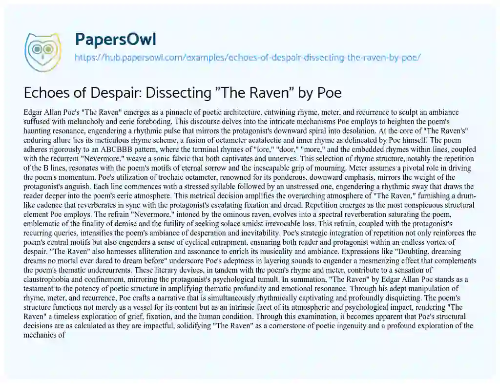 Essay on Echoes of Despair: Dissecting “The Raven” by Poe
