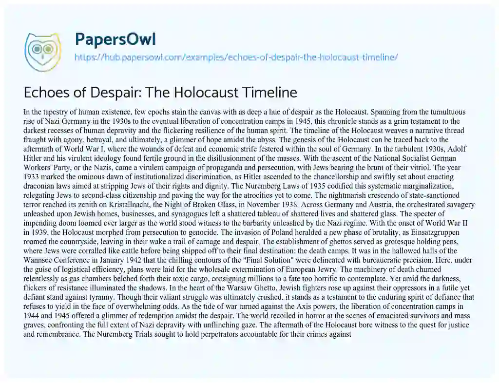 Essay on Echoes of Despair: The Holocaust Timeline