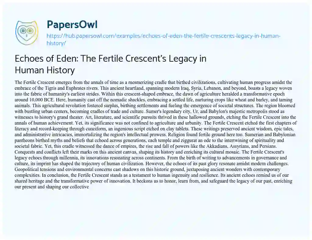 Essay on Echoes of Eden: The Fertile Crescent’s Legacy in Human History