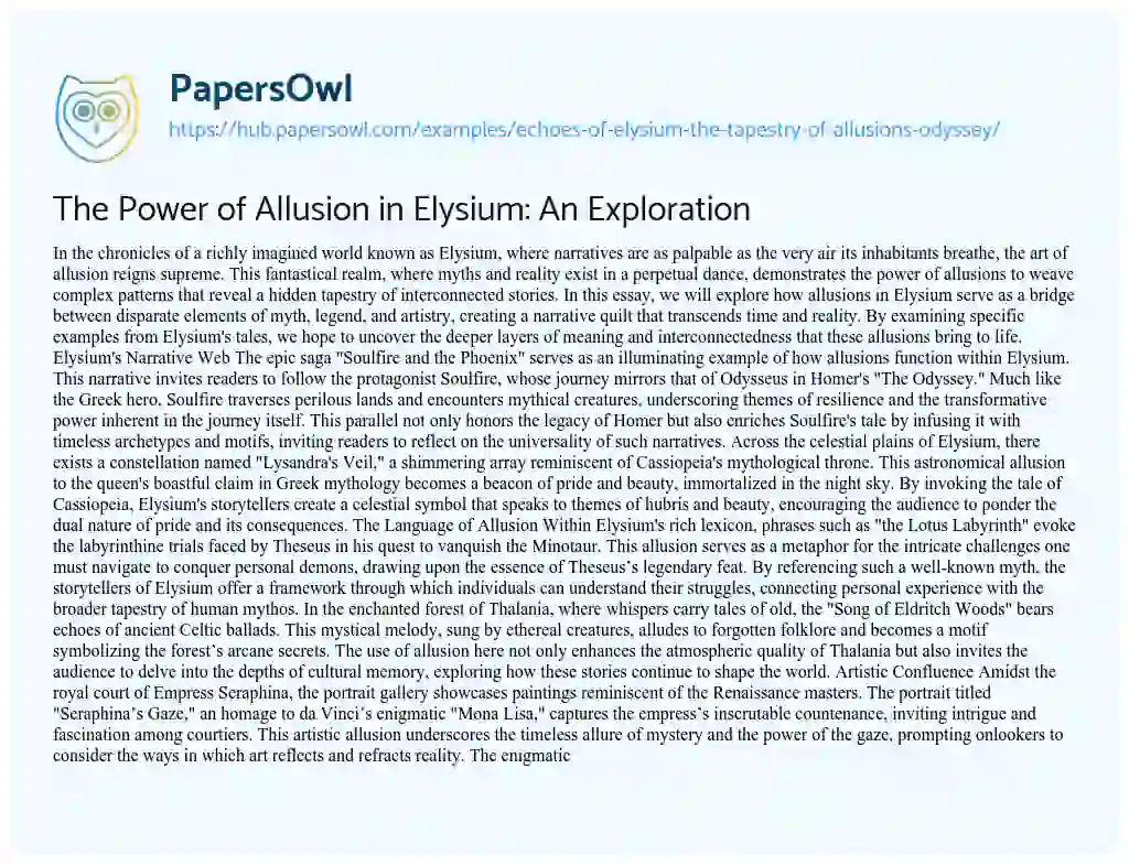 Essay on The Power of Allusion in Elysium: An Exploration