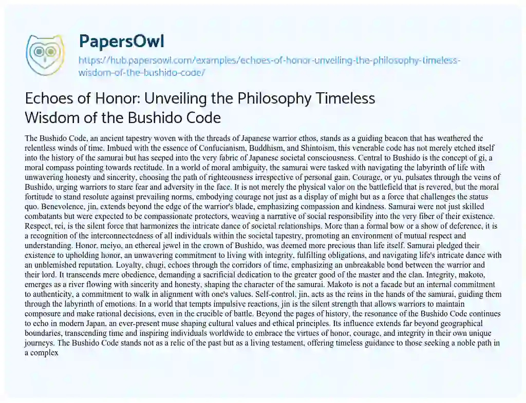 Essay on Echoes of Honor: Unveiling the Philosophy Timeless Wisdom of the Bushido Code