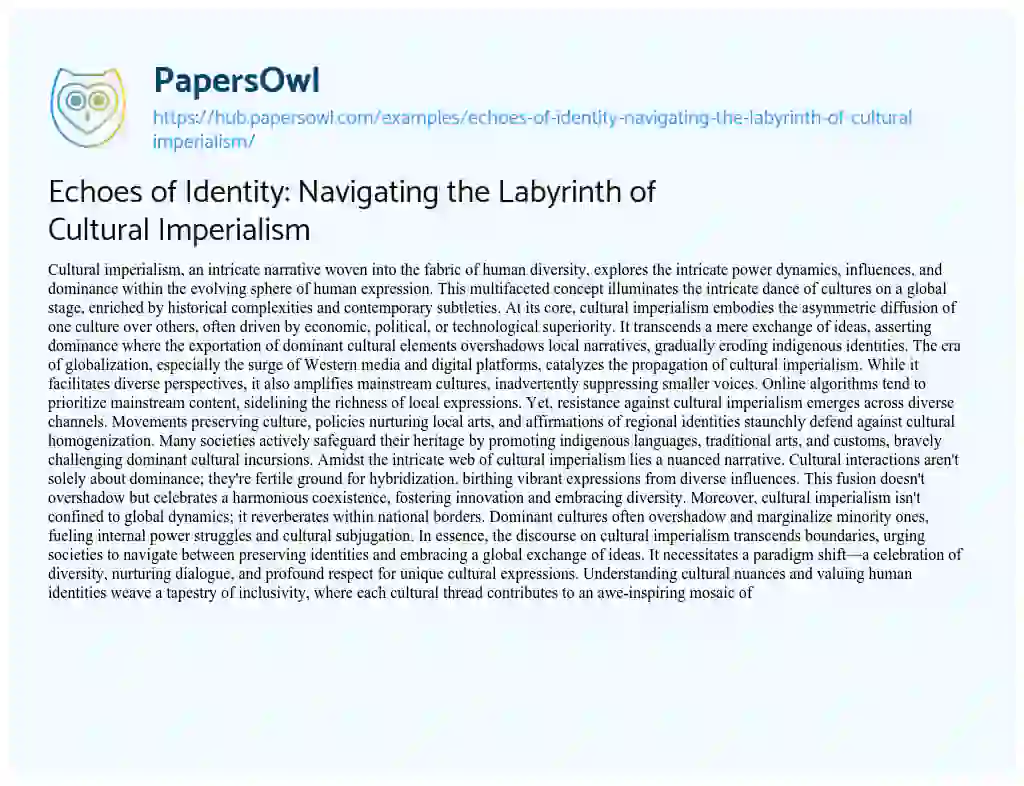 Essay on Echoes of Identity: Navigating the Labyrinth of Cultural Imperialism