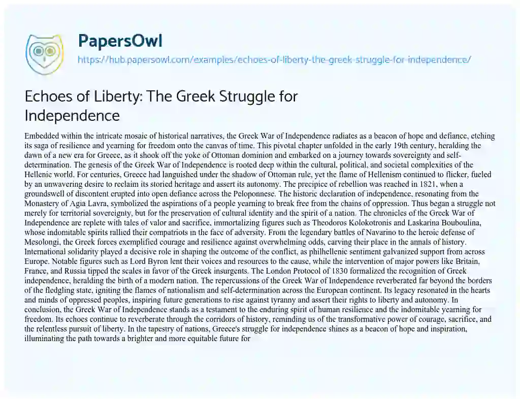 Essay on Echoes of Liberty: The Greek Struggle for Independence