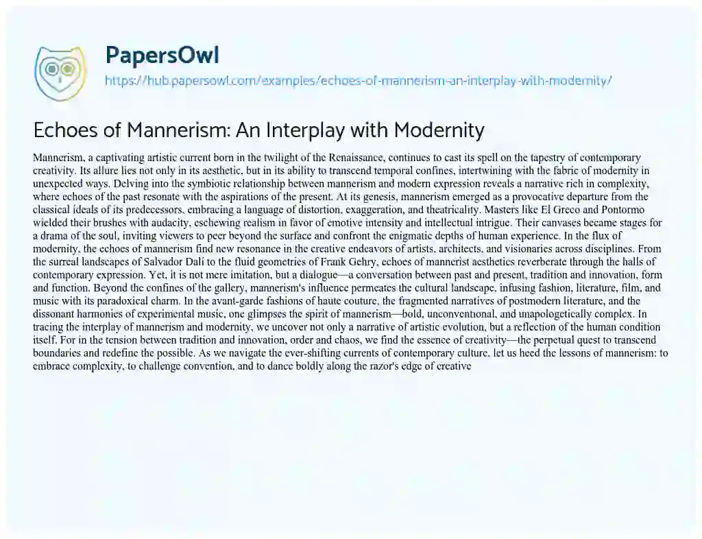 Essay on Echoes of Mannerism: An Interplay with Modernity