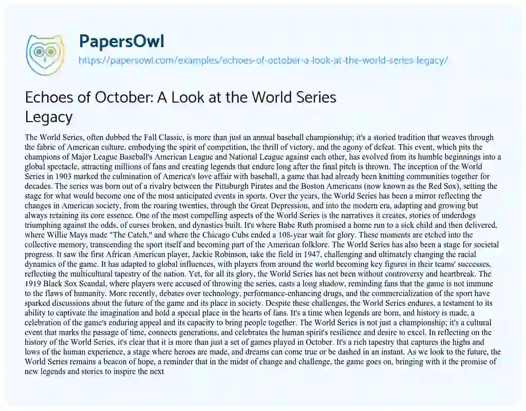 Essay on Echoes of October: A Look at the World Series Legacy
