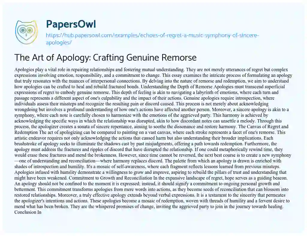 Essay on The Art of Apology: Crafting Genuine Remorse