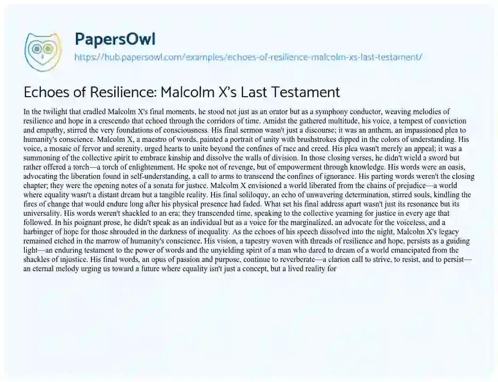 Essay on Echoes of Resilience: Malcolm X’s Last Testament