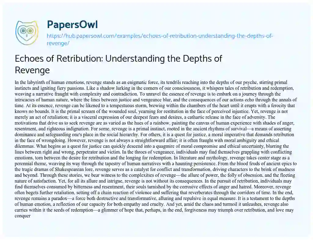 Essay on Echoes of Retribution: Understanding the Depths of Revenge