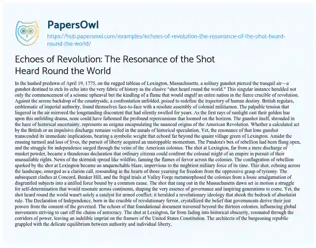 Essay on Echoes of Revolution: The Resonance of the Shot Heard Round the World