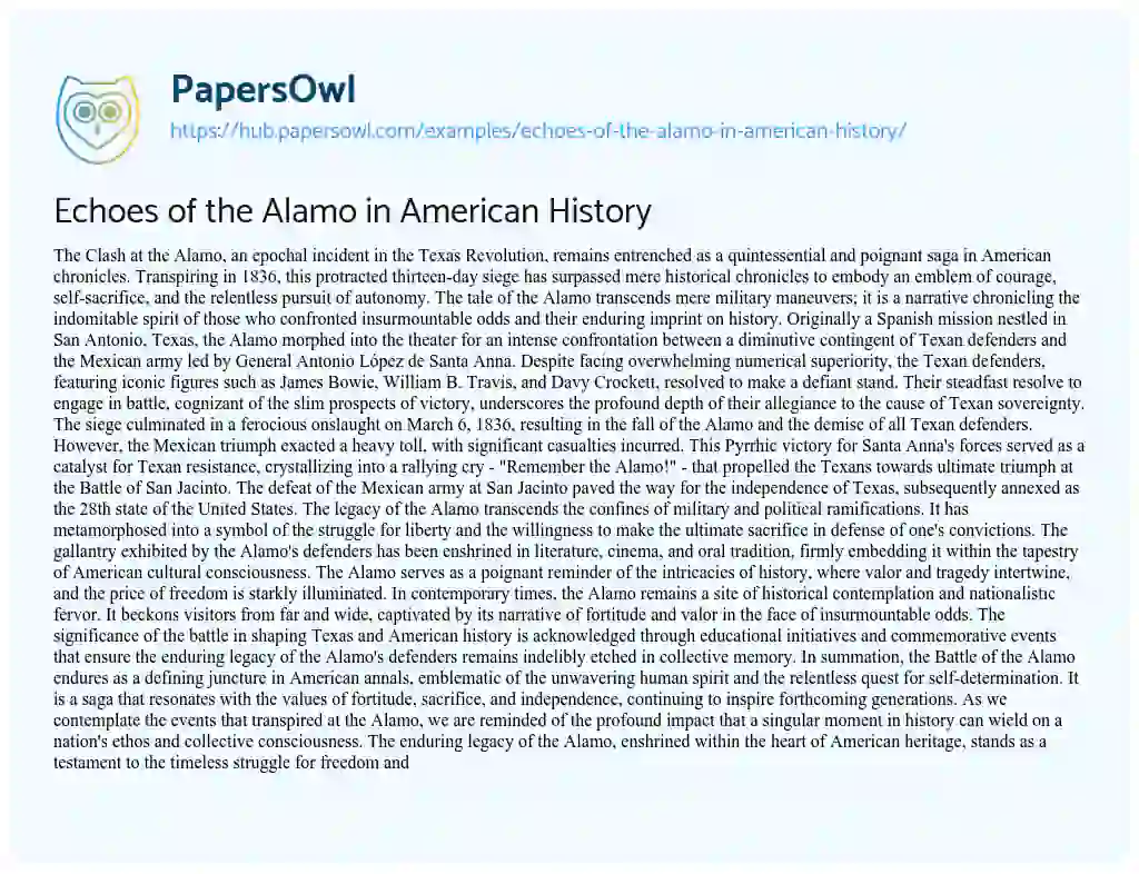 Essay on Echoes of the Alamo in American History