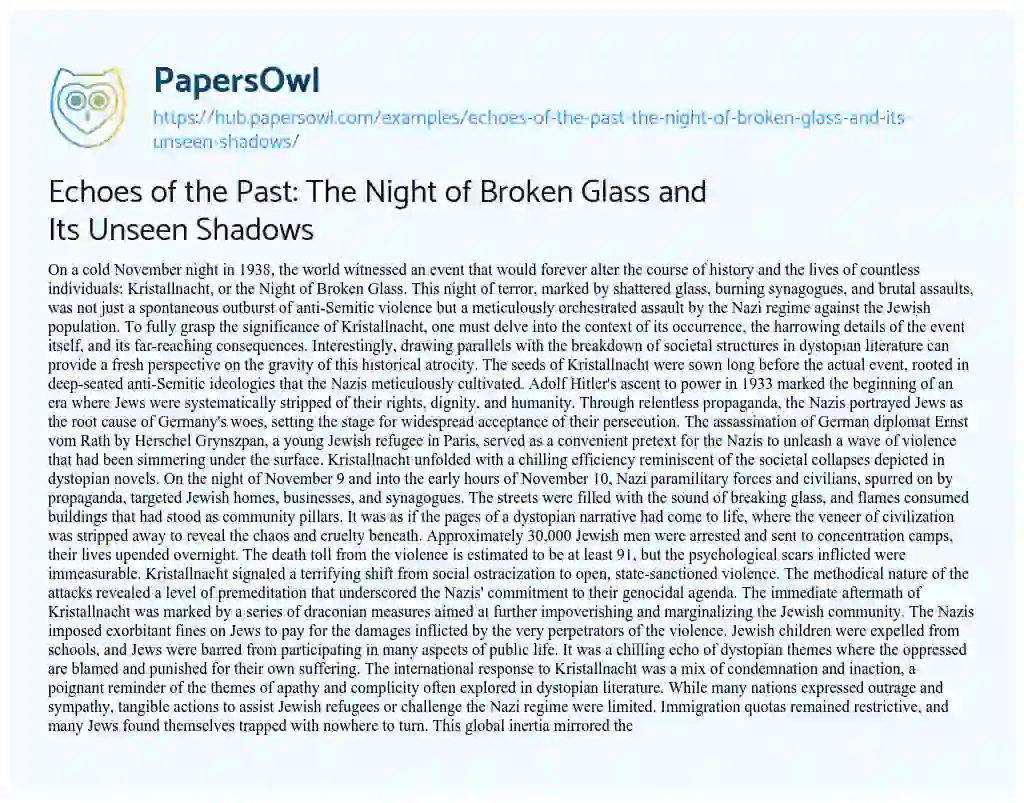 Essay on Echoes of the Past: The Night of Broken Glass and Its Unseen Shadows