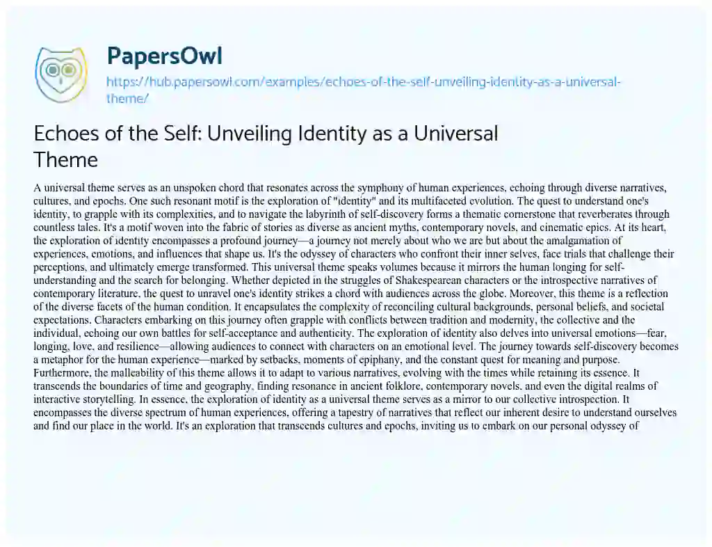 Essay on Echoes of the Self: Unveiling Identity as a Universal Theme