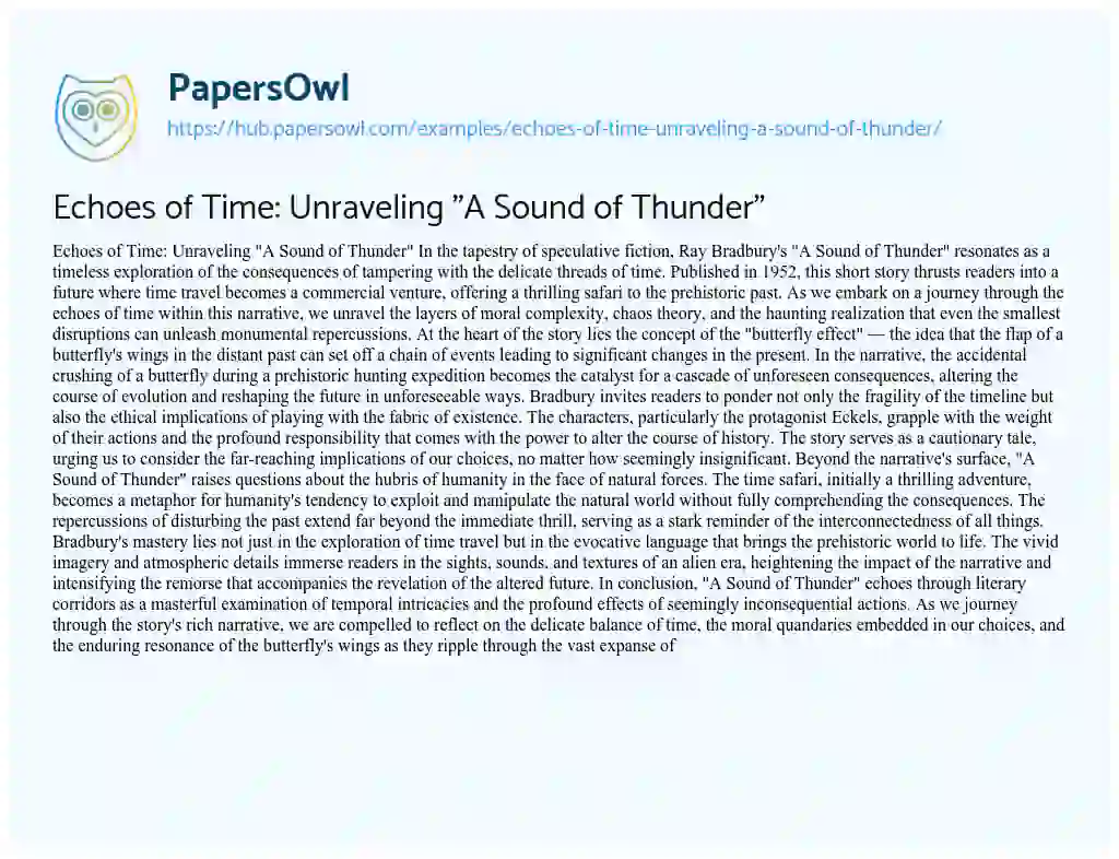 Essay on Echoes of Time: Unraveling “A Sound of Thunder”