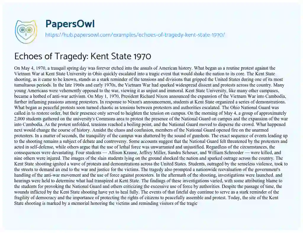 Essay on Echoes of Tragedy: Kent State 1970