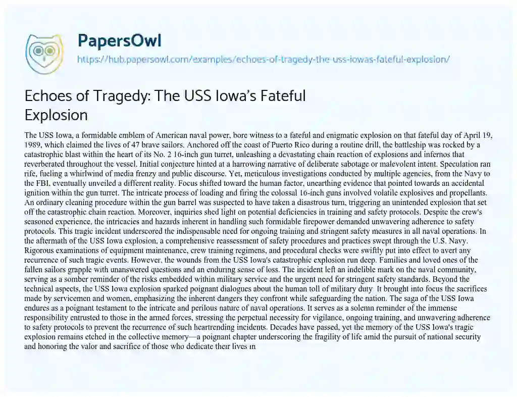 Essay on Echoes of Tragedy: The USS Iowa’s Fateful Explosion