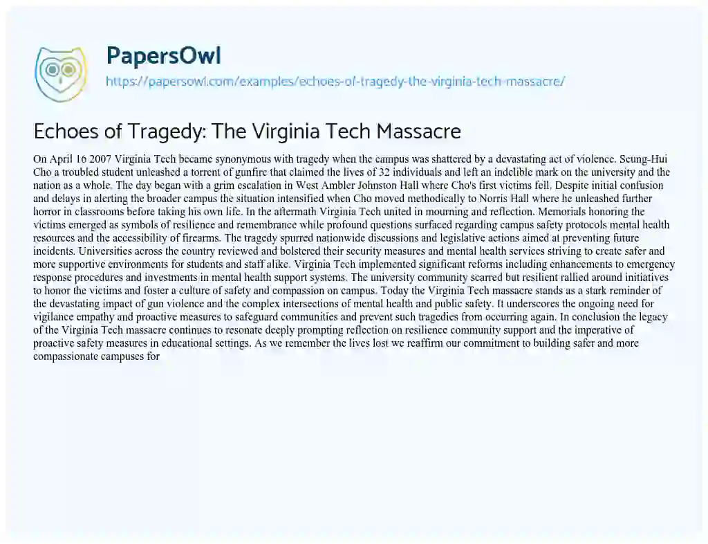 Essay on Echoes of Tragedy: The Virginia Tech Massacre