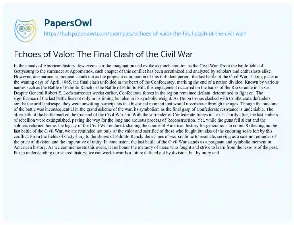 Essay on Echoes of Valor: The Final Clash of the Civil War