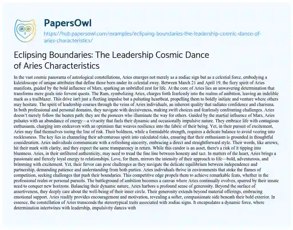 Essay on Eclipsing Boundaries: The Leadership Cosmic Dance of Aries Characteristics
