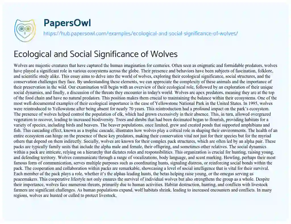 Essay on Ecological and Social Significance of Wolves