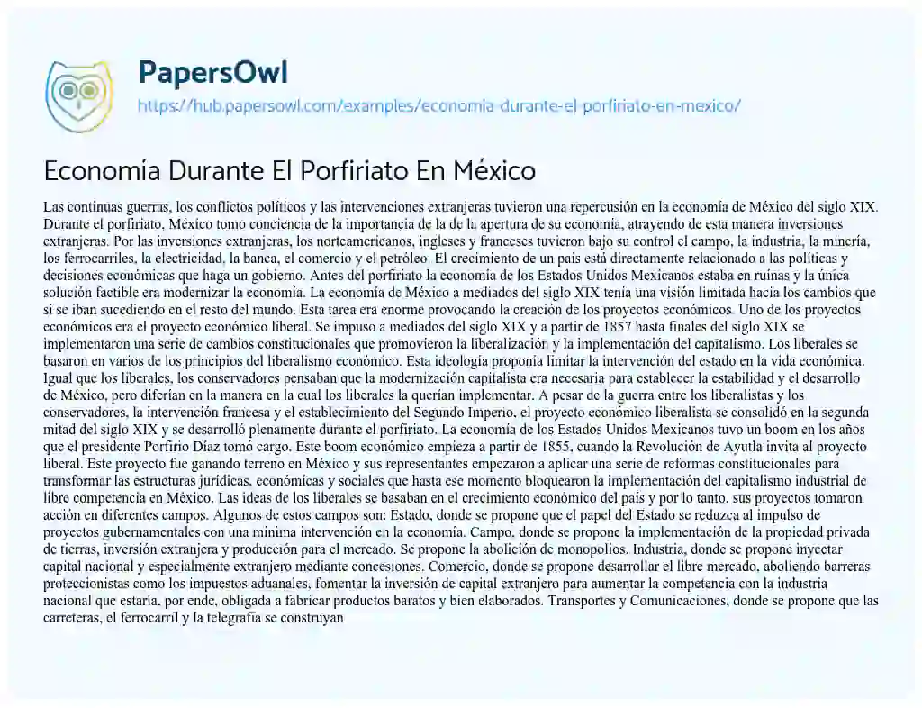 Essay on Economía Durante El Porfiriato En México