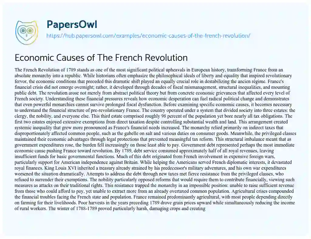 Essay on Economic Causes of The French Revolution
