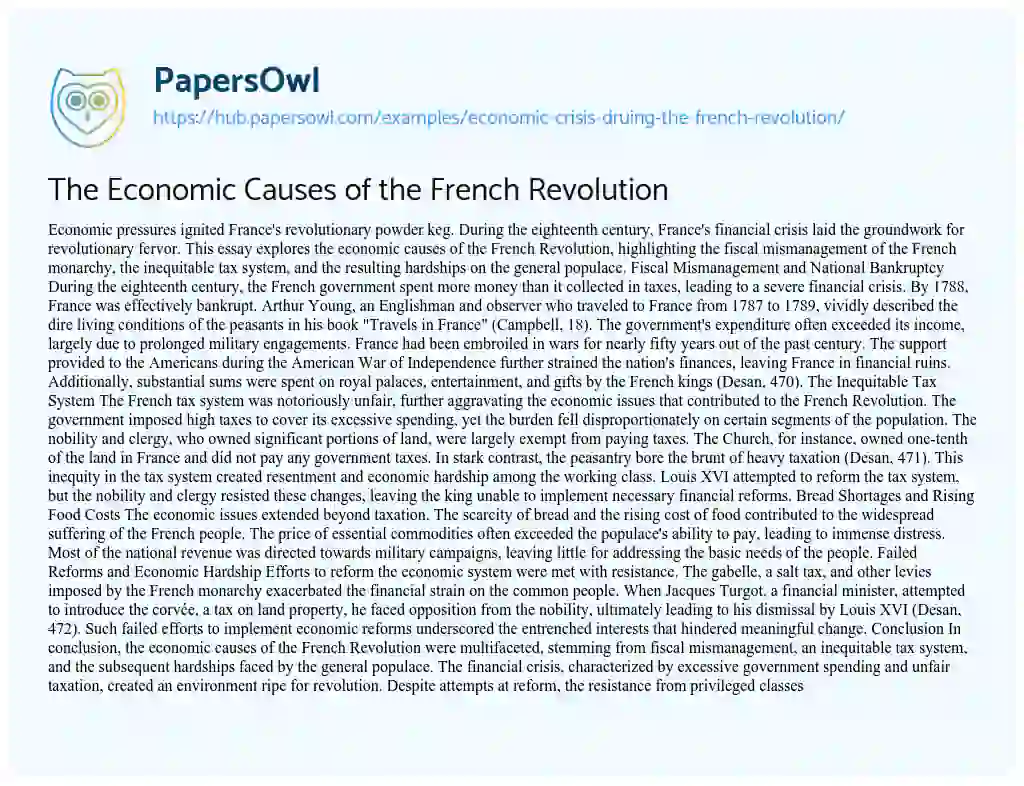 Essay on The Economic Causes of the French Revolution