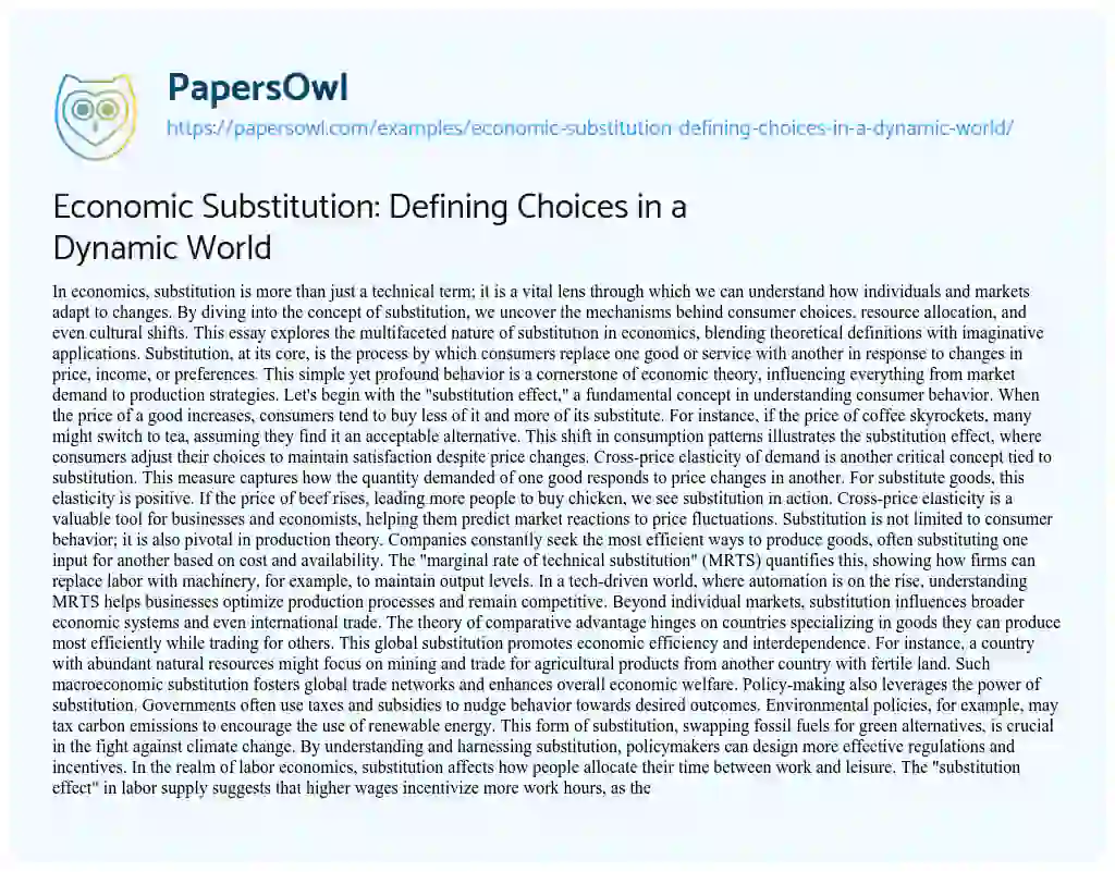 Essay on Economic Substitution: Defining Choices in a Dynamic World
