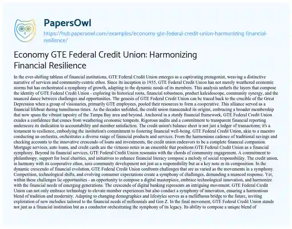 Essay on Economy GTE Federal Credit Union: Harmonizing Financial Resilience