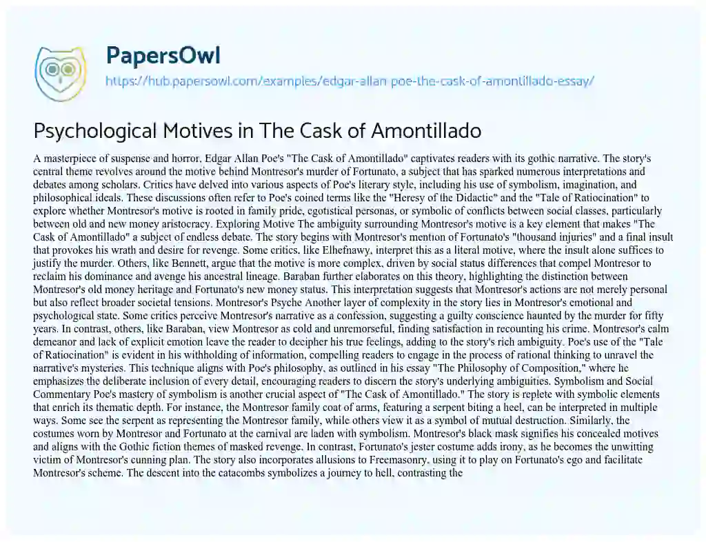 Essay on Psychological Motives in The Cask of Amontillado