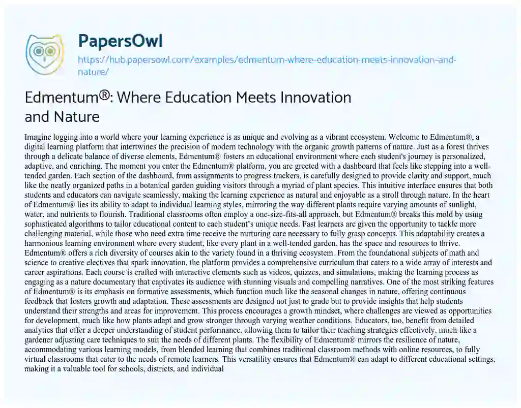 Essay on Edmentum®: Where Education Meets Innovation and Nature