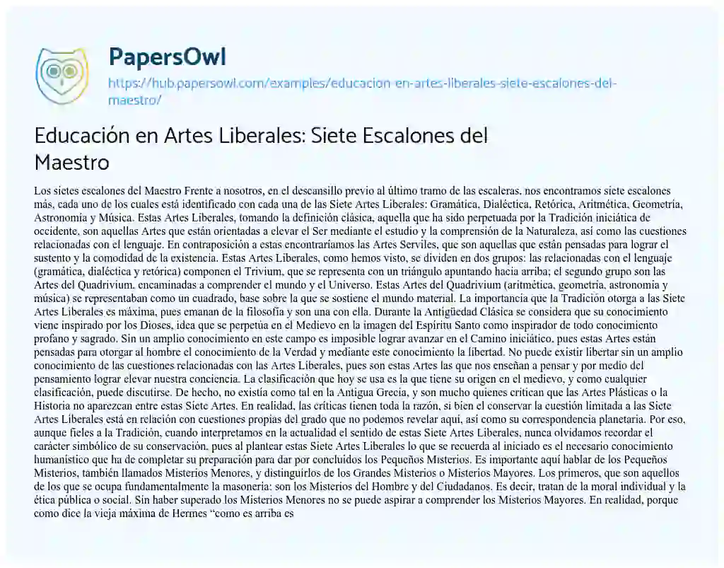 Essay on Educación en Artes Liberales: Siete Escalones del Maestro