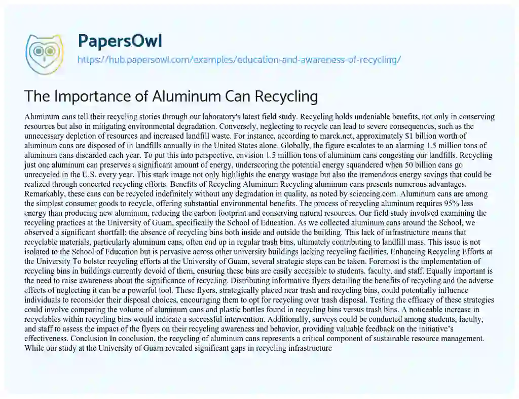 Essay on The Importance of Aluminum Can Recycling