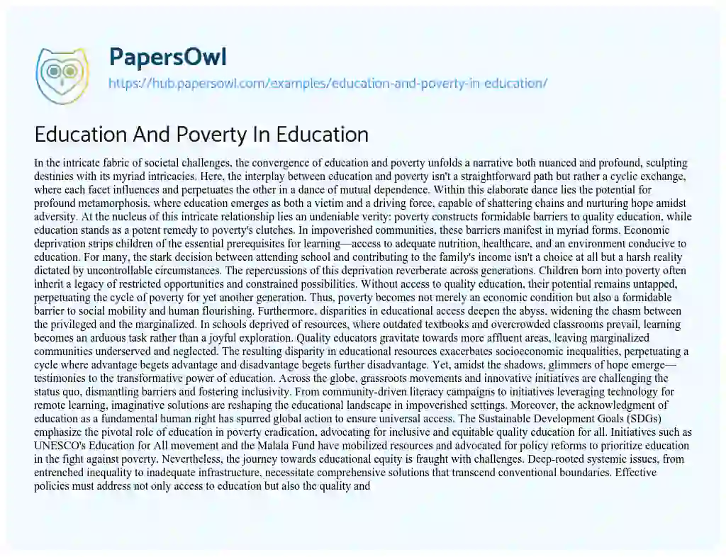 Essay on Education And Poverty In Education