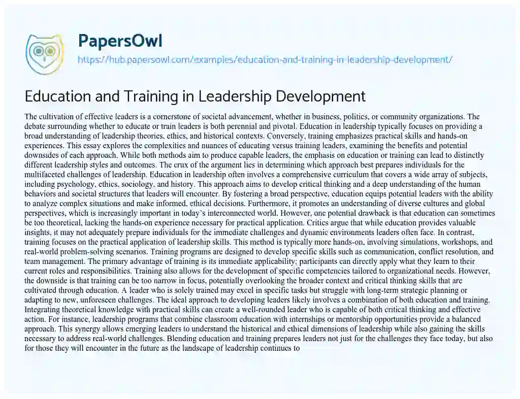 Essay on Education and Training in Leadership Development