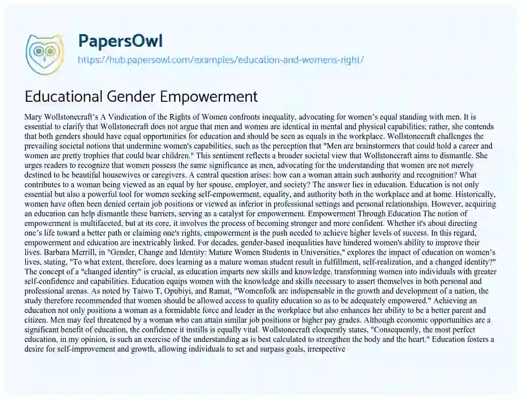 Essay on Educational Gender Empowerment