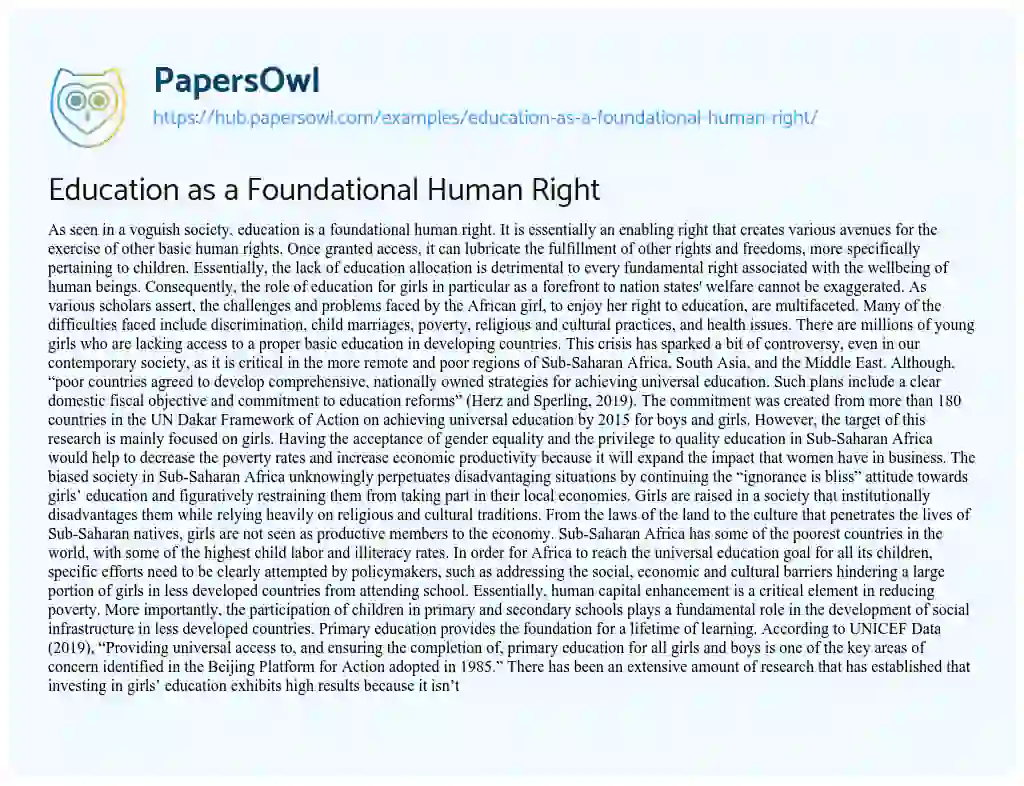 Essay on Education as a Foundational Human Right