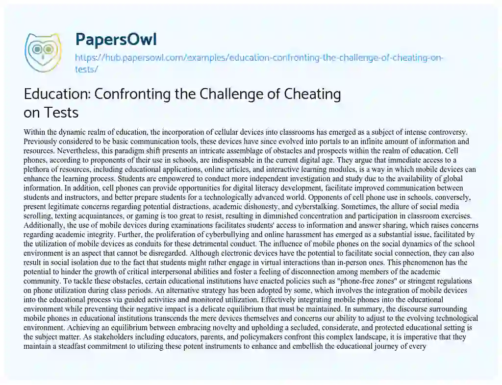 Essay on Education: Confronting the Challenge of Cheating on Tests