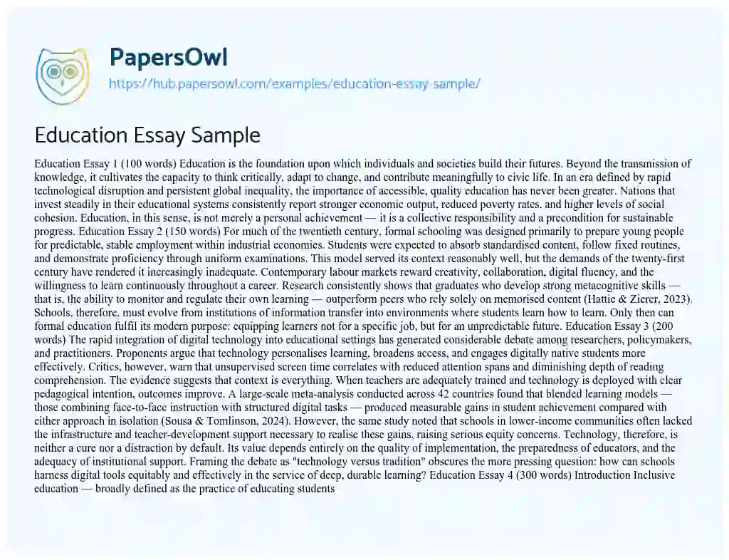 Essay on Education Essay Sample
