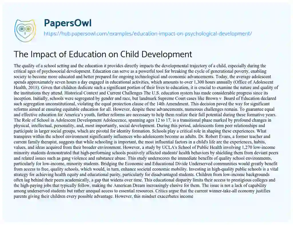 Essay on The Impact of Education on Child Development