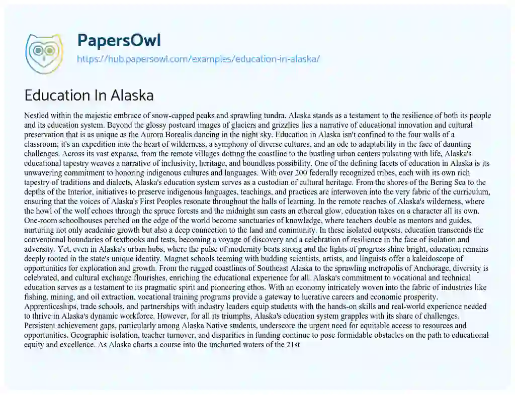 Essay on Education In Alaska