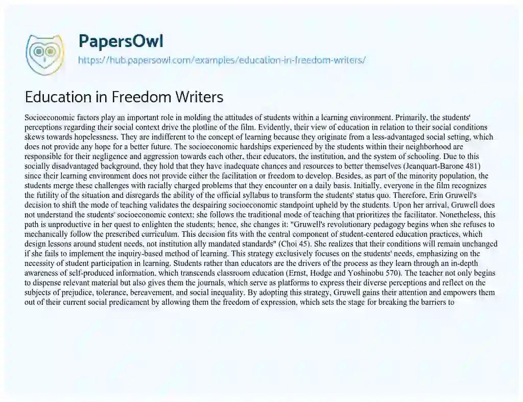 Essay on Education in Freedom Writers