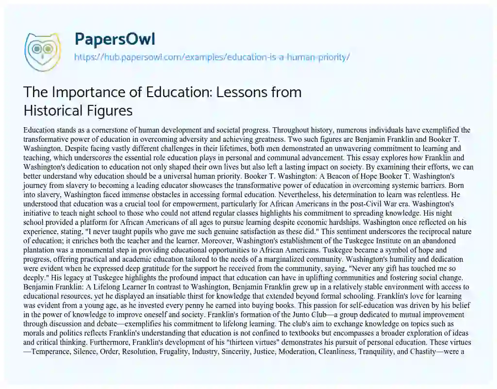 Essay on The Importance of Education: Lessons from Historical Figures