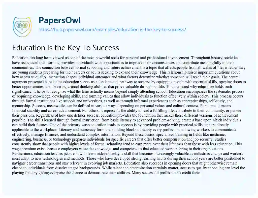 Essay on Education Is the Key To Success