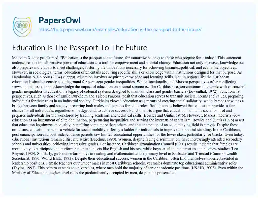 Essay on Education Is The Passport To The Future