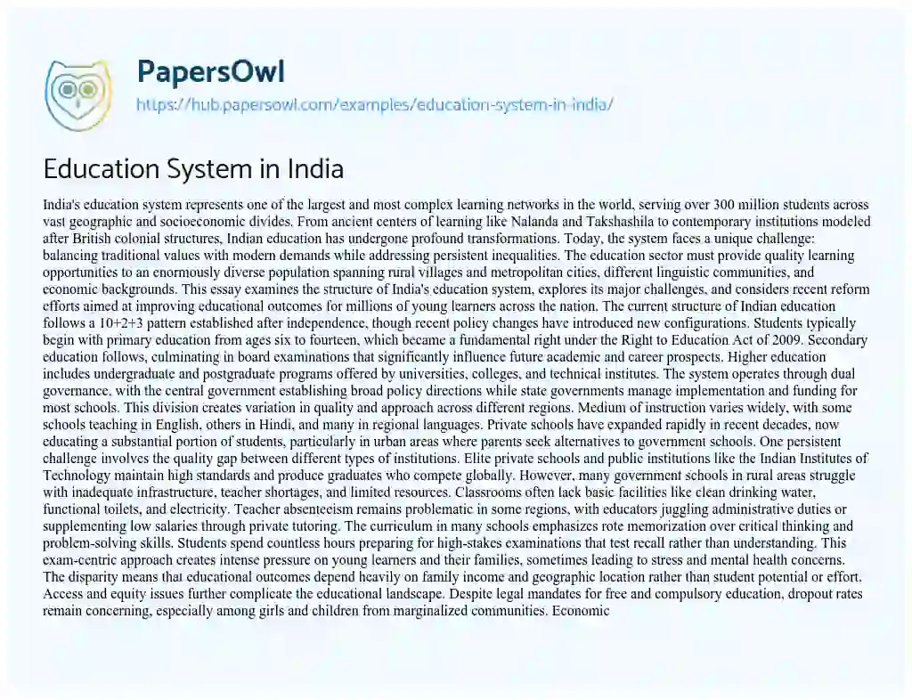 Essay on Education System in India