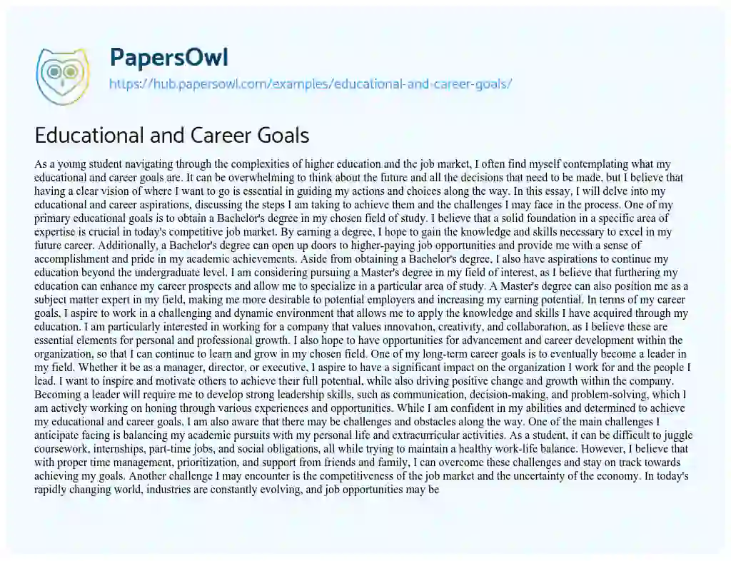 Essay on Educational and Career Goals