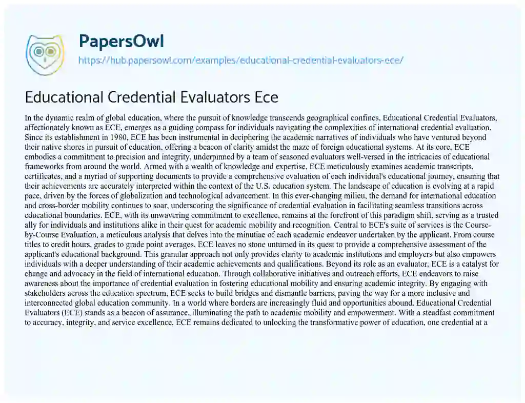 Essay on Educational Credential Evaluators Ece