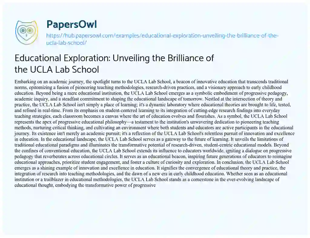 Essay on Educational Exploration: Unveiling the Brilliance of the UCLA Lab School