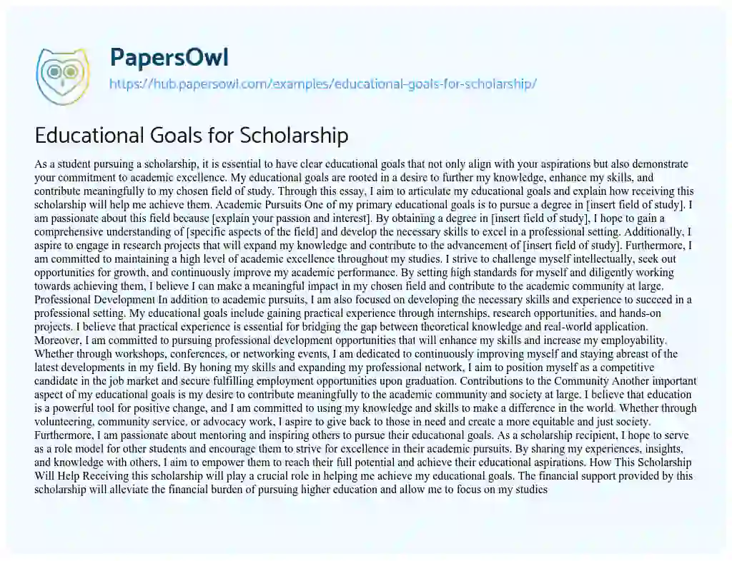 Essay on Educational Goals for Scholarship